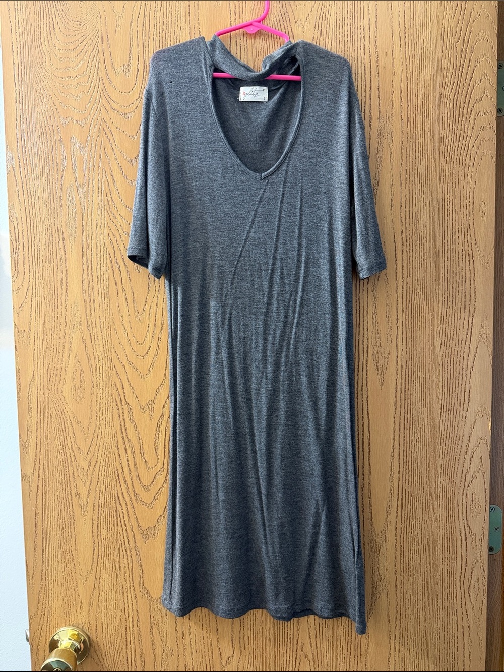 Classic Gray V-Neck Midi Dress